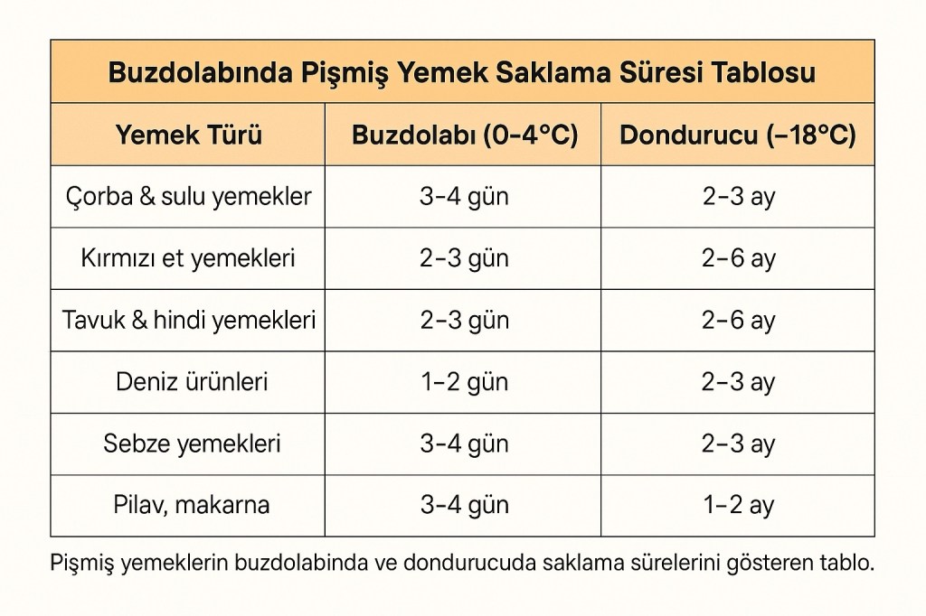 Buzdolabında yemek saklama süresi ve dondurucuda saklama süreleri.