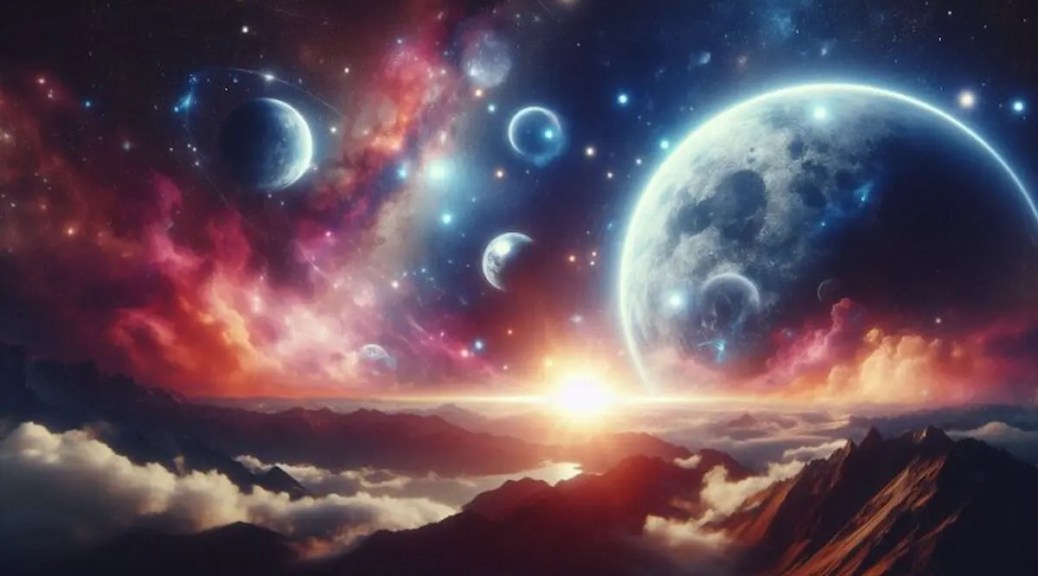 “Uzayda yıldızlar ve gezegenler; evrendeki sürekli hareketi hatırlatan görsel.”