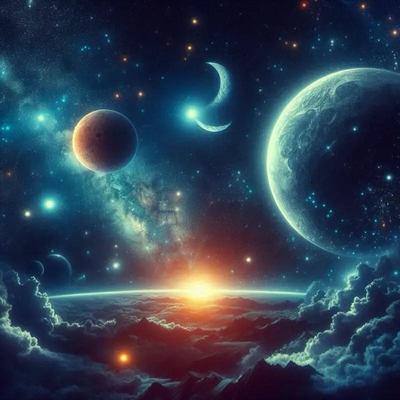 “Uzay manzarası, dönen Dünya ve yıldızların hareketi. ‘Sen dağları hareketsiz zannedersin’ ayetini çağrıştıran görsel.”