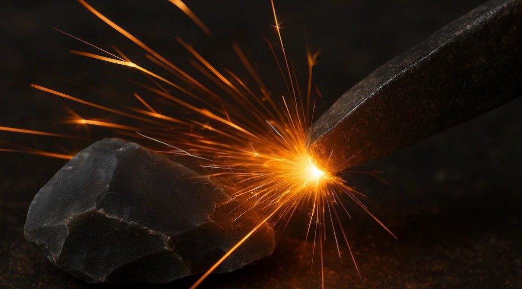 Çakmak taşının bir cisme çarpma esnasında çıkardığı kıvılcımı gösteren görseli.