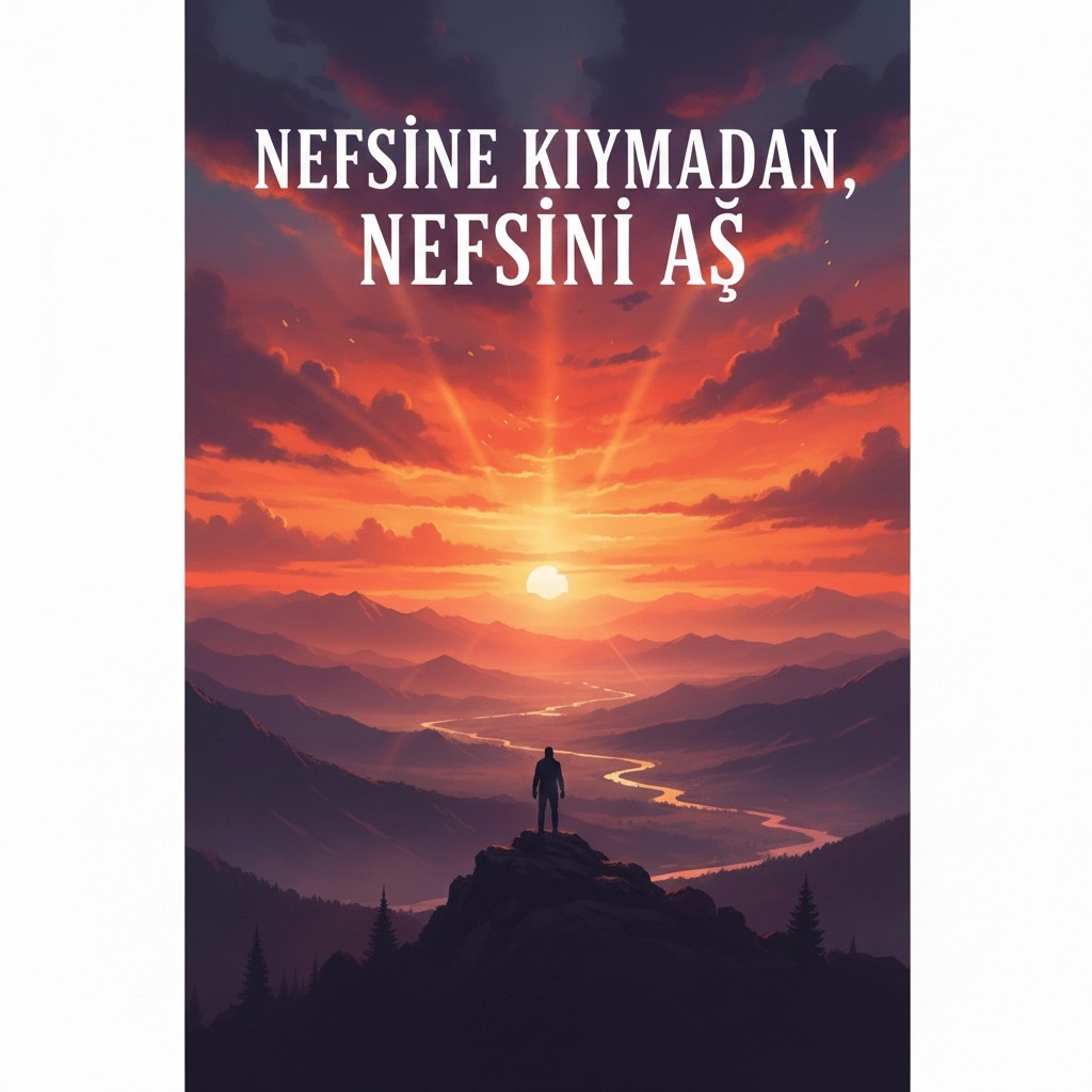 Gün batımında dağ zirvesinde duran insan silueti; arka planda turuncu ve mor tonlarda huzurlu bir gökyüzü. Manevi derinlik ve tefekkür atmosferi