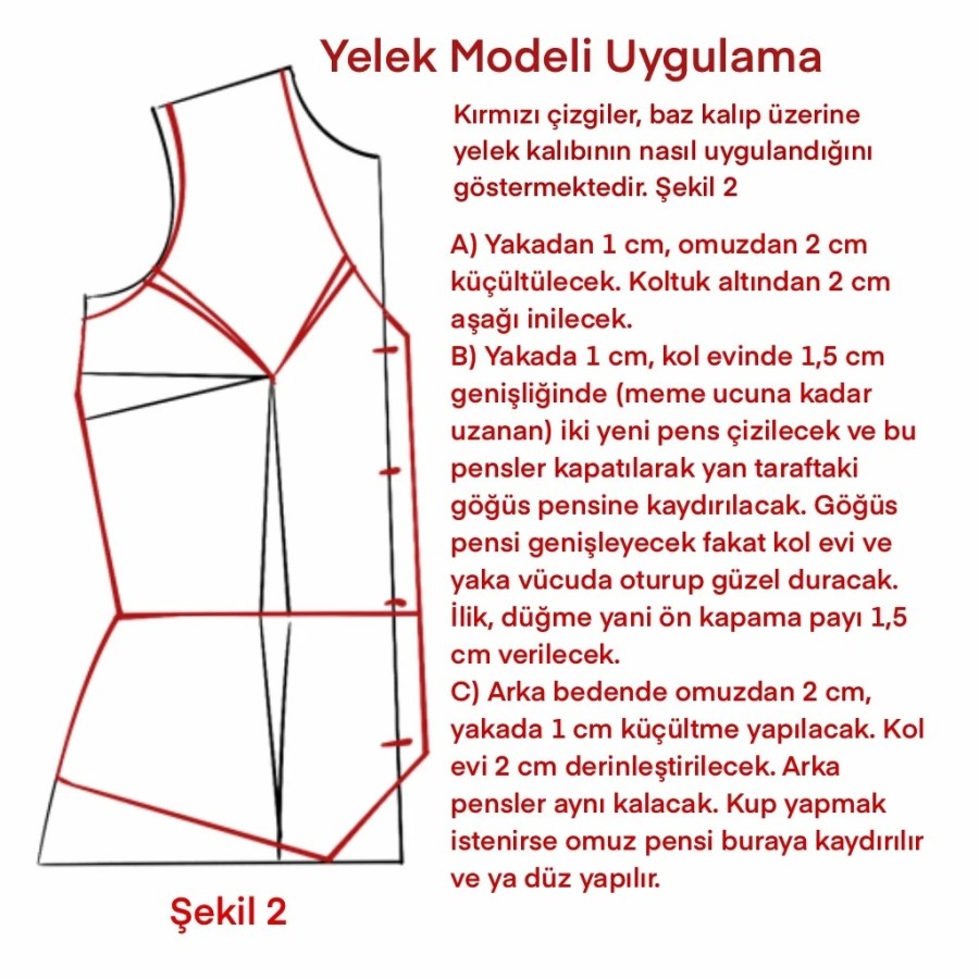 Görsellerle yelek buluz kalıbı çalışması yapmak.