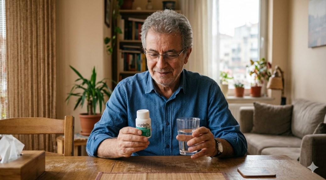 Aspirin ile kanser ilişkisini anlatan aspirin kullanan insan görseli.