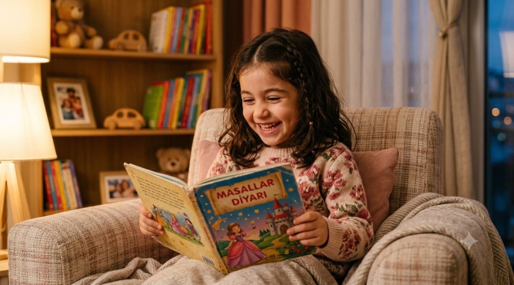 Masal dinleyen çocuk görseli, çocuk gelişimi ve masalların etkisi