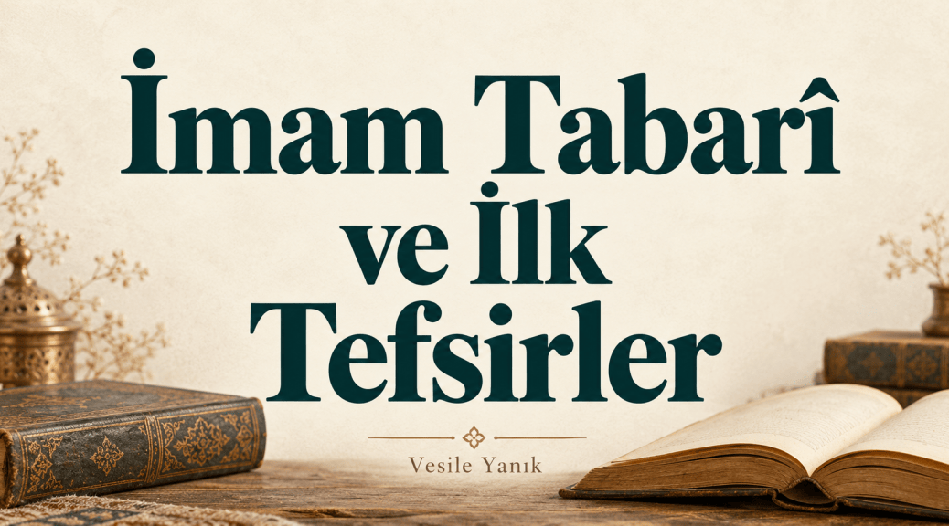 İmam Tabarî ve İlk Tefsirler başlıklı, eski kitapların yer aldığı, Vesile Yanık imzalı görsel.